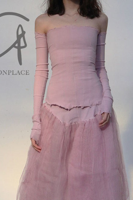 Marc Le Bihan 26916 Flat Shoulder Stretch Bottoming Tube Top T-Shirt French Handmade MLB-26916-FENHONG Pink